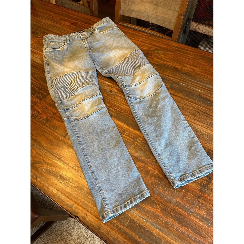 RAWX Moto Biker Jeans Slim Fit Light Wash Denim Pants Size 36x32 Streetwear Jean